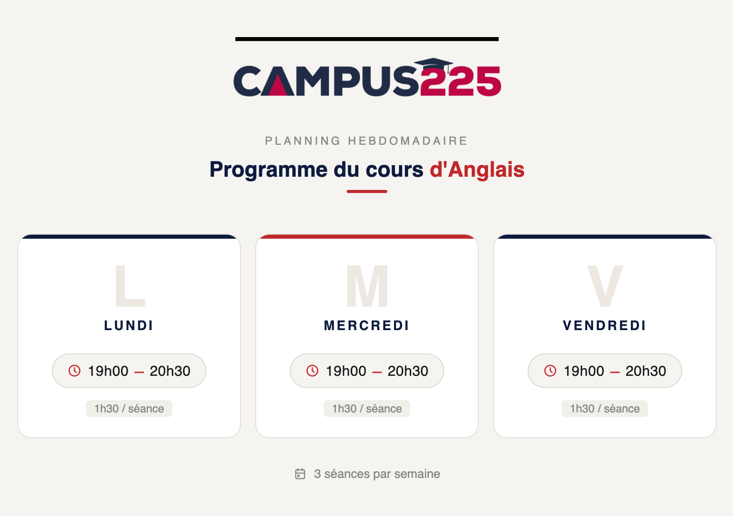 Programme de cours d'anglais